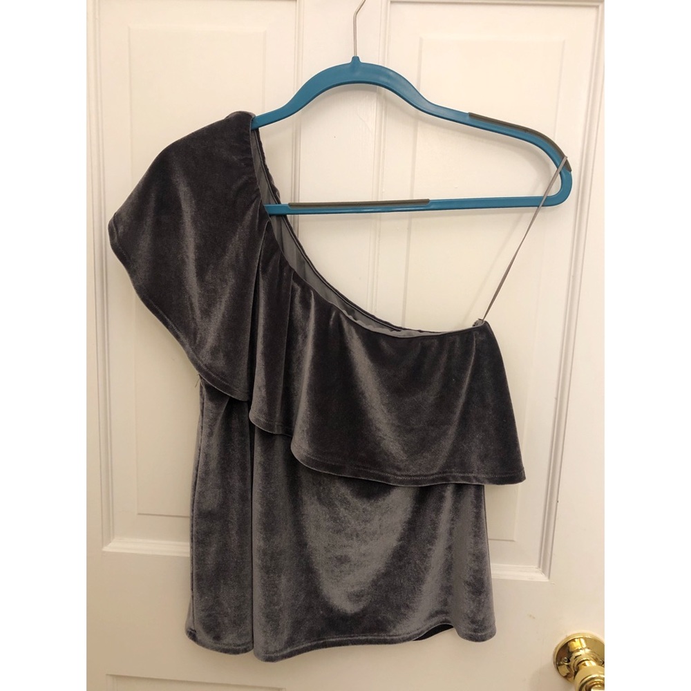 One Shoulder Grey Velvet Top